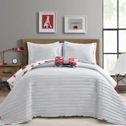White & Red Fire Truck Twin 3-Piece Quilt Set -Northlight Sales Store 810553047 2