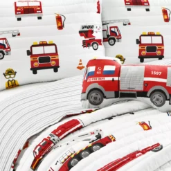 White & Red Fire Truck Twin 3-Piece Quilt Set -Northlight Sales Store 810553047 3