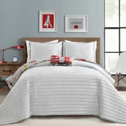 Gray & Red Fire Truck Twin 3-Piece Quilt Set -Northlight Sales Store 810553048 21