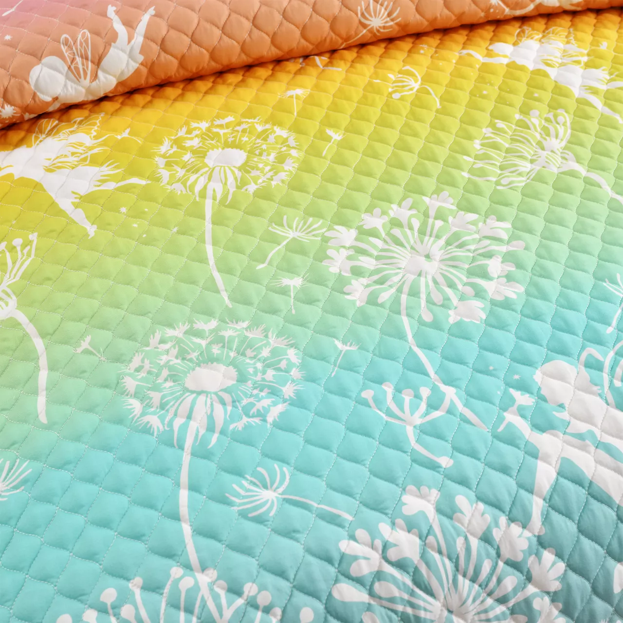 Pastel Rainbow Dandelion Fairy Ombre Twin 2-Piece Quilt Set 6 Pastel Rainbow Dandelion Fairy Ombre Twin 2-Piece Quilt Set - Image 4