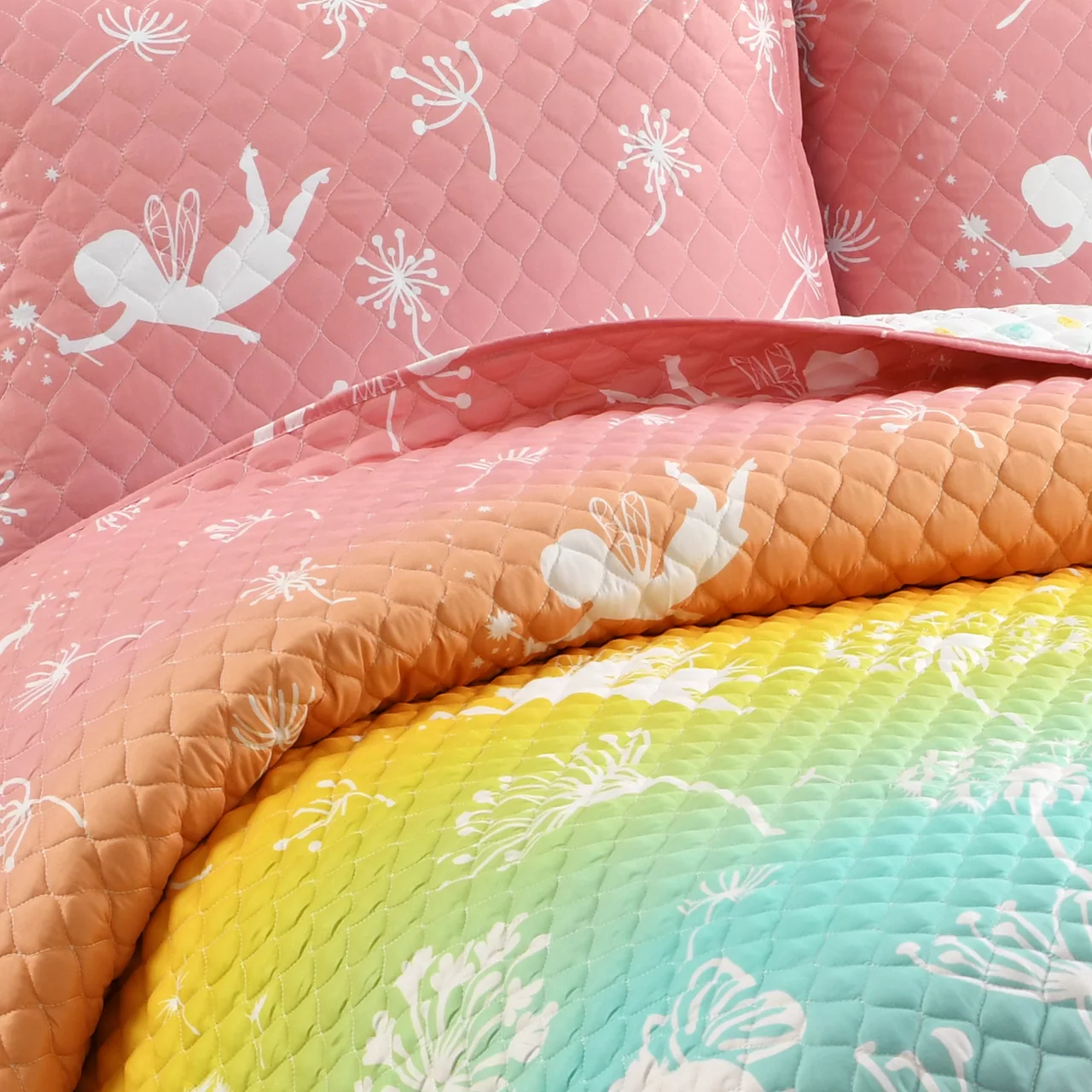 Pastel Rainbow Dandelion Fairy Ombre Twin 2-Piece Quilt Set 7 Pastel Rainbow Dandelion Fairy Ombre Twin 2-Piece Quilt Set - Image 5