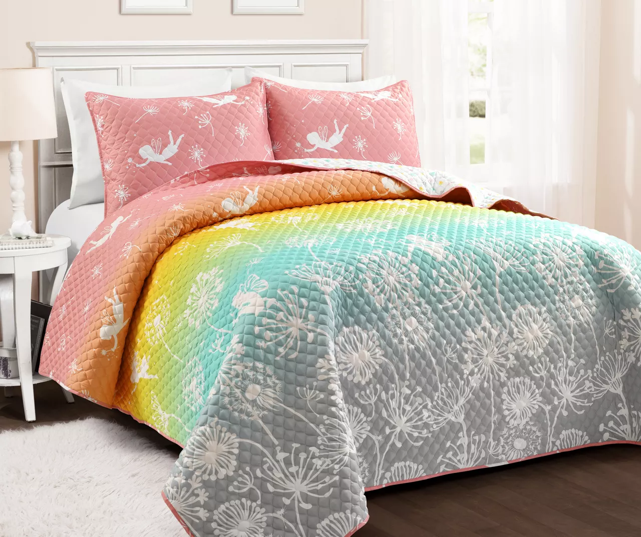 Pastel Rainbow Dandelion Fairy Ombre Twin 2-Piece Quilt Set 3 Pastel Rainbow Dandelion Fairy Ombre Twin 2-Piece Quilt Set