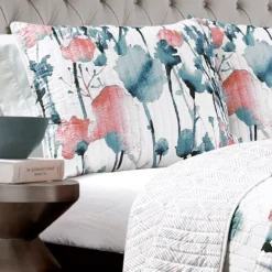 Zuri White, Orange & Blue Pattern Block Full/Queen 3-Piece Quilt Set -Northlight Sales Store 810553050 2