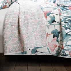 Zuri White, Orange & Blue Pattern Block Full/Queen 3-Piece Quilt Set -Northlight Sales Store 810553050 3