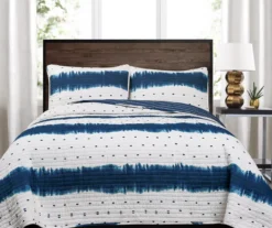 Jane White & Navy Shibori Tie-Dye Full/Queen 3-Piece Quilt Set