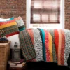 Turquoise & Tangerine Boho Floral Color Block Full/Queen 3-Piece Quilt Set -Northlight Sales Store 810553074