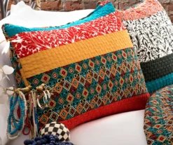 Turquoise & Tangerine Boho Floral Color Block Full/Queen 3-Piece Quilt Set -Northlight Sales Store 810553074 2