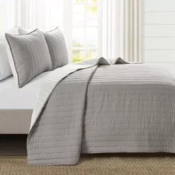 Light Gray Stripe All-Season Full/Queen 3-Piece Coverlet Quilt Set -Northlight Sales Store 810553265 21