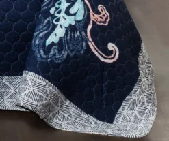 Aster Navy & Pink Floral King 3-Piece Quilt Set -Northlight Sales Store 810553305 3