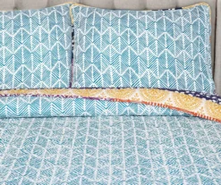 Fuchsia & Orange Bohemian Pattern Stripe Reversible King 3-Piece Quilt Set 8 Fuchsia & Orange Bohemian Pattern Stripe Reversible King 3-Piece Quilt Set -Northlight Sales Store 810553316 3