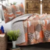 Briley Tangerine & Brown Geometric Hexagon Reversible Full/Queen 3-Piece Quilt Set -Northlight Sales Store 810553322 1