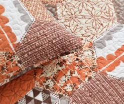 Briley Tangerine & Brown Geometric Hexagon Reversible Full/Queen 3-Piece Quilt Set -Northlight Sales Store 810553322 3