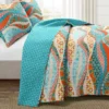 Hailey Turquoise & Orange Pattern Wave Reversible King 3-Piece Quilt Set 2 Hailey Turquoise & Orange Pattern Wave Reversible King 3-Piece Quilt Set -Northlight Sales Store 810553377 1
