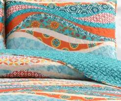 Hailey Turquoise & Orange Pattern Wave Reversible King 3-Piece Quilt Set -Northlight Sales Store 810553377 2