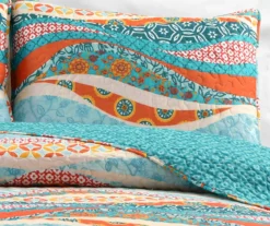 Hailey Turquoise & Orange Pattern Wave Reversible King 3-Piece Quilt Set -Northlight Sales Store 810553377 21