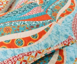 Hailey Turquoise & Orange Pattern Wave Reversible King 3-Piece Quilt Set -Northlight Sales Store 810553377 4