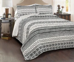 Hygge Black & White Geometric Reversible Full/Queen 3-Piece Quilt Set