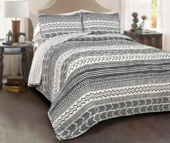 Hygge Black & White Geometric Reversible King 3-Piece Quilt Set