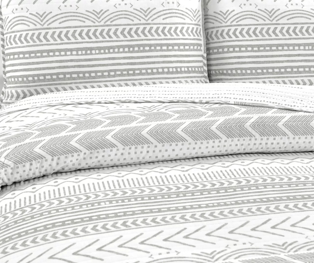 Hygge Gray & White Geometric Reversible King 3-Piece Quilt Set 4 Hygge Gray & White Geometric Reversible King 3-Piece Quilt Set - Image 2
