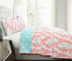 Dina White, Mint & Coral Reversible King 3-Piece Quilt Set -Northlight Sales Store 810553393 11