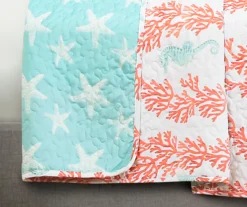 Dina White, Mint & Coral Reversible King 3-Piece Quilt Set -Northlight Sales Store 810553393 3