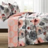 Leah Coral & Gray Floral Reversible King 3-Piece Quilt Set