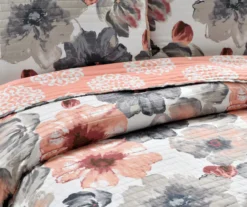 Leah Coral & Gray Floral Reversible King 3-Piece Quilt Set -Northlight Sales Store 810553412 21