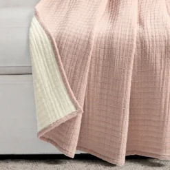 Kantha Blush & Off-White Stitch-Row Throw, (50" X 60") -Northlight Sales Store 810553461 2