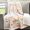 Pixie White & Gray Floral Fox Quilted Sherpa Throw, (50" X 60")