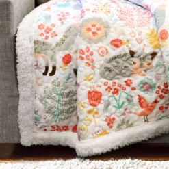 Pixie White & Gray Floral Fox Quilted Sherpa Throw, (50" X 60") -Northlight Sales Store 810553462 3