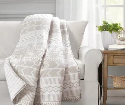 Hygge White & Taupe Geometric Throw, (50" X 60")