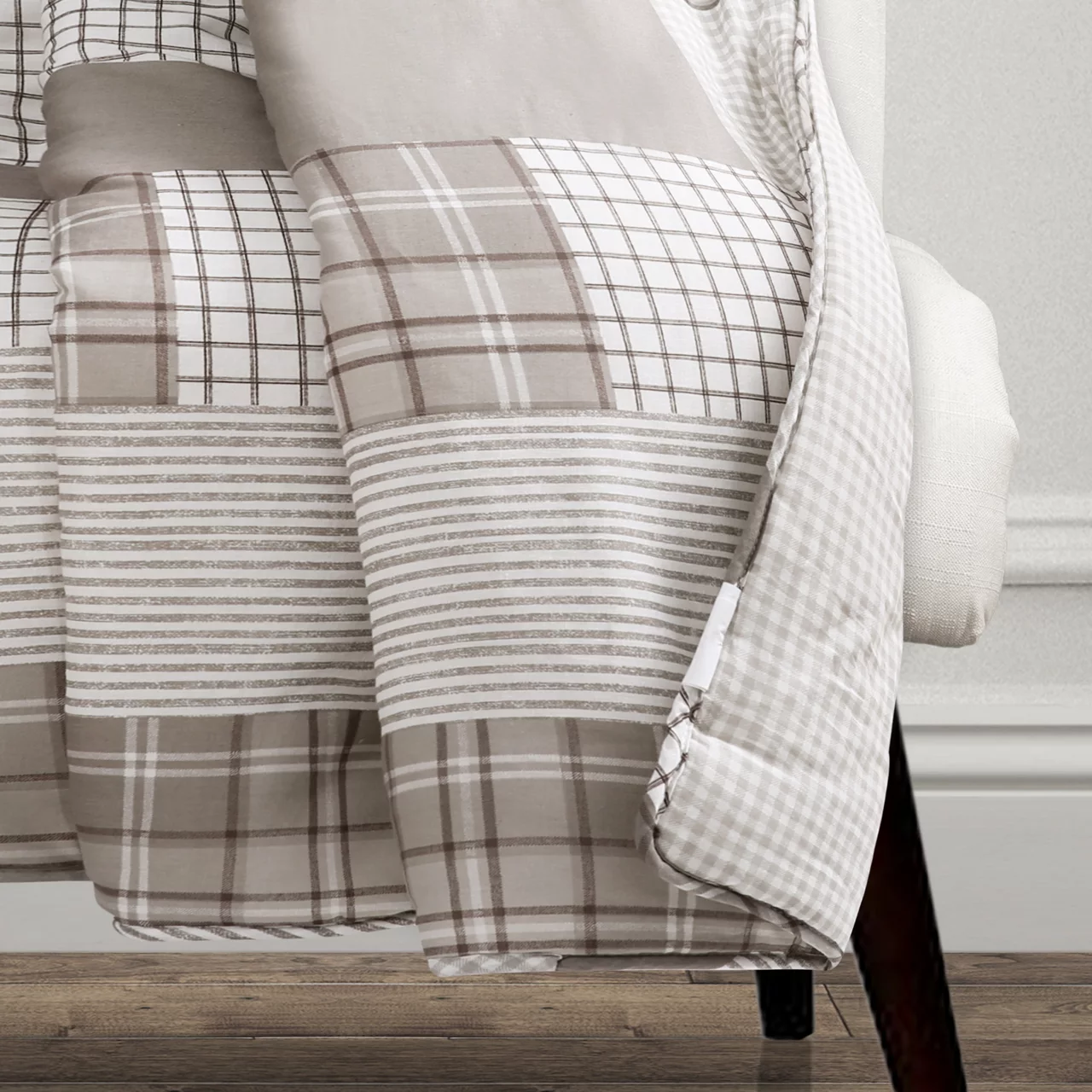 Greenville Taupe & White Plaid Patchwork Throw, (50" X 60") 7 Greenville Taupe & White Plaid Patchwork Throw, (50" X 60") - Image 5