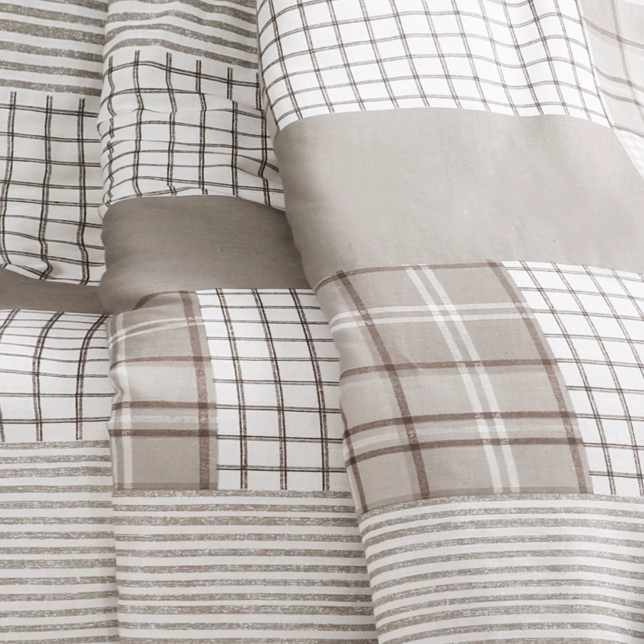 Greenville Taupe & White Plaid Patchwork Throw, (50" X 60") 5 Greenville Taupe & White Plaid Patchwork Throw, (50" X 60") - Image 3