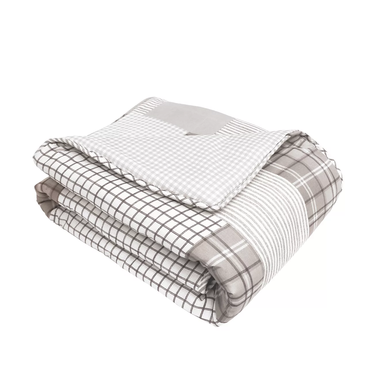 Greenville Taupe & White Plaid Patchwork Throw, (50" X 60") 6 Greenville Taupe & White Plaid Patchwork Throw, (50" X 60") - Image 4