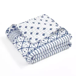 Monique White & Navy Pattern Patchwork Quilted Throw, (50" X 60") -Northlight Sales Store 810553470 4