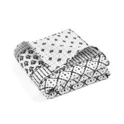 Monique White & Black Pattern Patchwork Quilted Throw, (50" X 60") -Northlight Sales Store 810553471 4