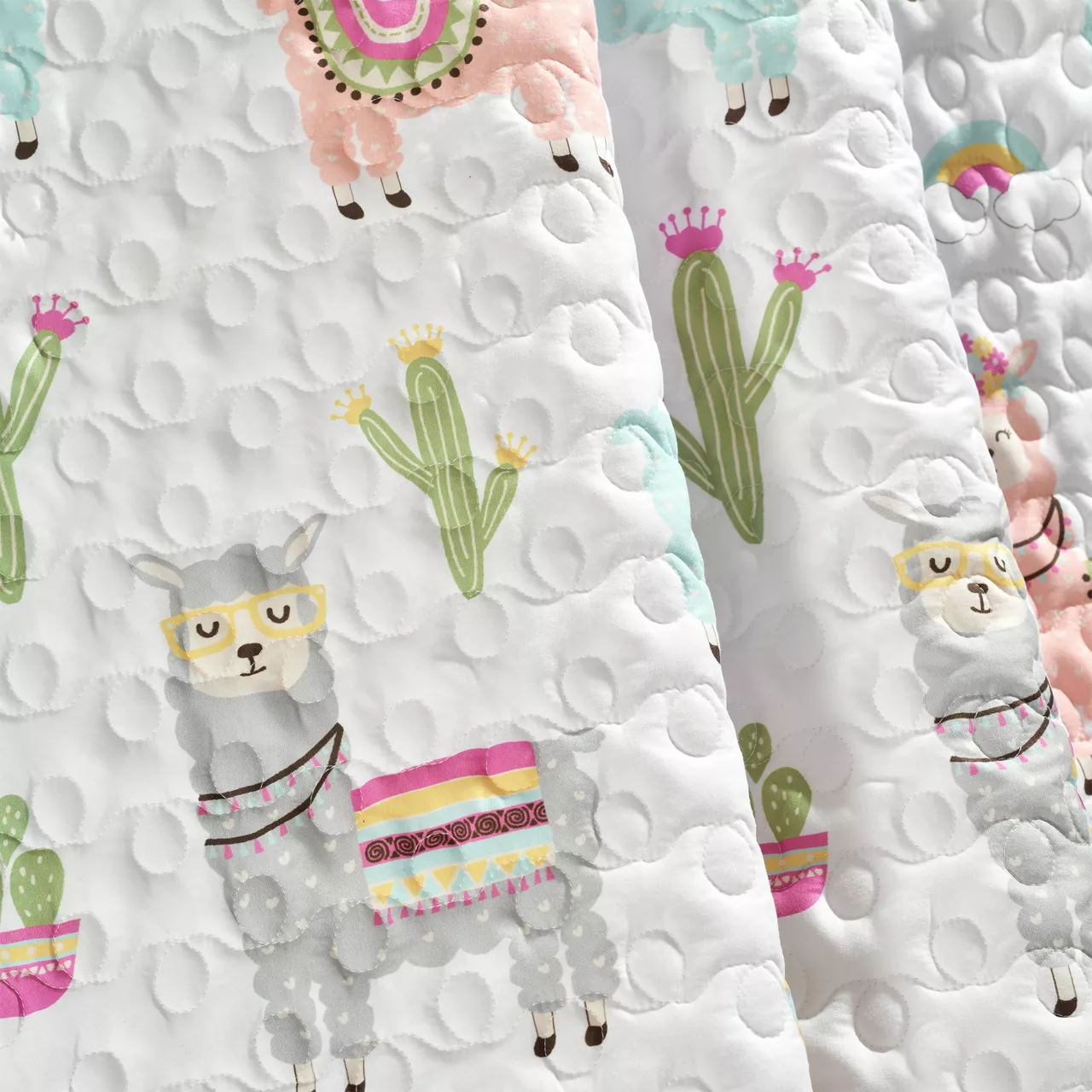 White & Pastel Llama Cactus Quilted Throw, (50" X 60") 9 White & Pastel Llama Cactus Quilted Throw, (50" X 60") - Image 7