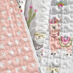 White & Pastel Llama Cactus Quilted Throw, (50" X 60") 14 White & Pastel Llama Cactus Quilted Throw, (50" X 60") -Northlight Sales Store 810553473 4