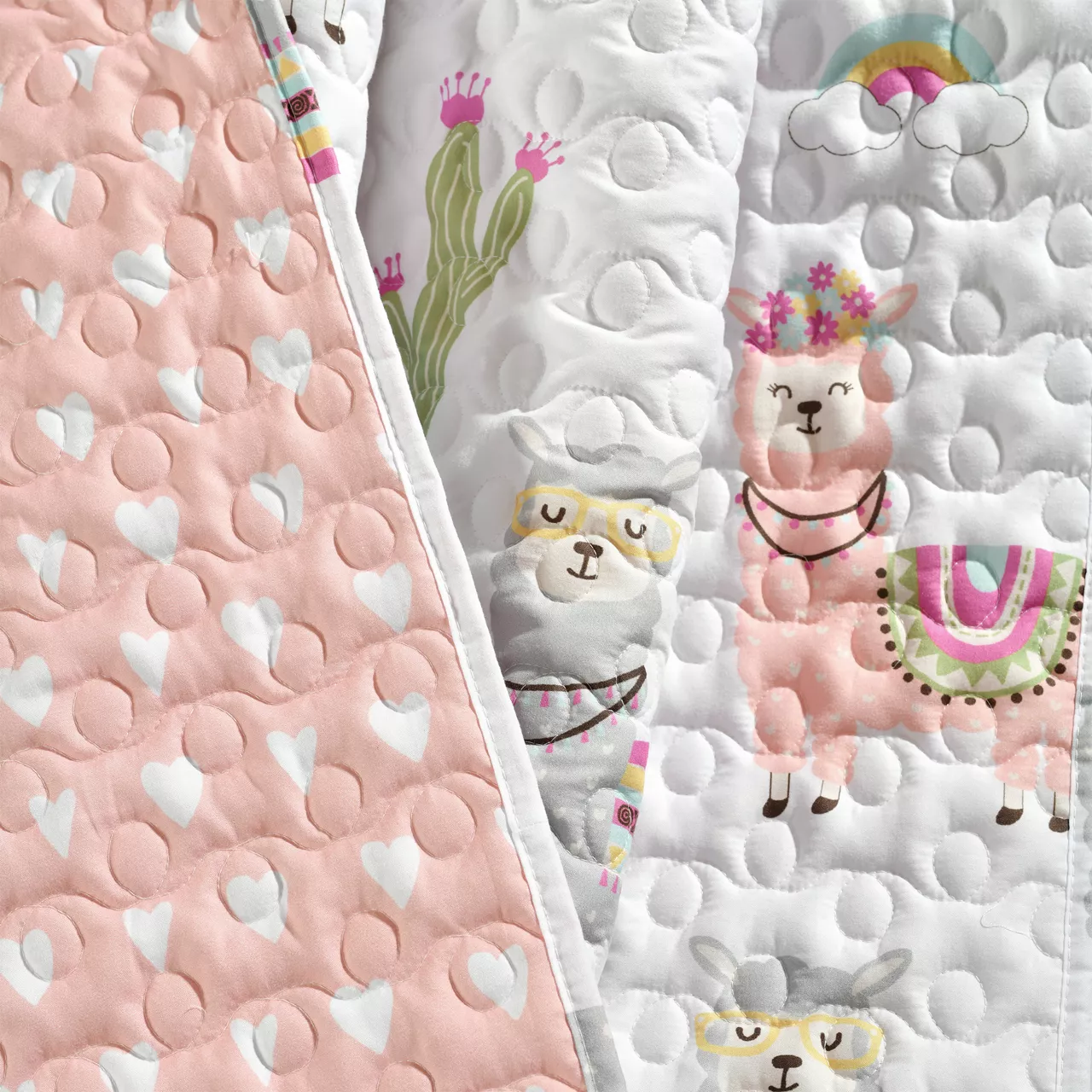 White & Pastel Llama Cactus Quilted Throw, (50" X 60") 7 White & Pastel Llama Cactus Quilted Throw, (50" X 60") - Image 5