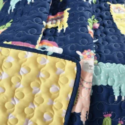 Navy & Pastel Llama Cactus Quilted Throw, (50" X 60") -Northlight Sales Store 810553474 3
