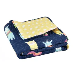 Navy & Pastel Llama Cactus Quilted Throw, (50" X 60") -Northlight Sales Store 810553474 4