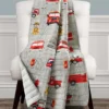 Gray & Red Fire Truck Quilted Throw, (50" X 60")