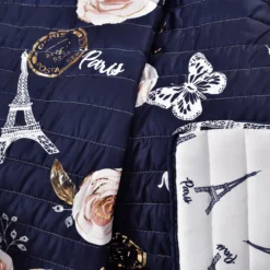 Navy & Peach Botanical Paris Quilted Throw, (50" X 60") -Northlight Sales Store 810553476 3