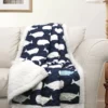 Navy & White Whale Print Quilted Sherpa Throw, (50" X 60") -Northlight Sales Store 810553477