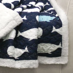 Navy & White Whale Print Quilted Sherpa Throw, (50" X 60") -Northlight Sales Store 810553477 11