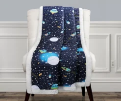 Navy & White Universe Quilted Sherpa Throw, (50" X 60") -Northlight Sales Store 810553478