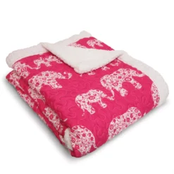 Pink & White Elephant Parade Quilted Sherpa Throw, (50" X 60") 10 Pink & White Elephant Parade Quilted Sherpa Throw, (50" X 60") -Northlight Sales Store 810553479 1