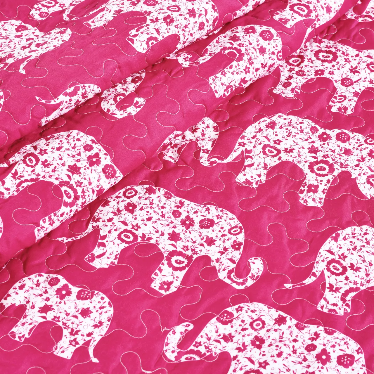 Pink & White Elephant Parade Quilted Sherpa Throw, (50" X 60") 8 Pink & White Elephant Parade Quilted Sherpa Throw, (50" X 60") - Image 6