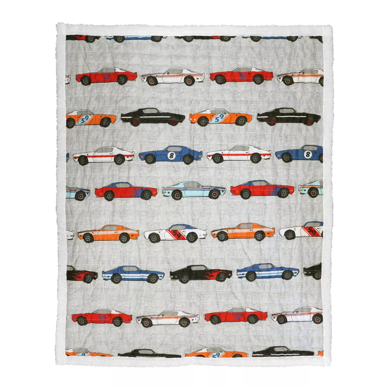 Beige Multicolor Race Cars Quilted Sherpa Throw, (50" X 60") 4 Beige Multicolor Race Cars Quilted Sherpa Throw, (50" X 60") - Image 2