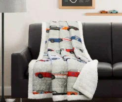 Beige Multicolor Race Cars Quilted Sherpa Throw, (50" X 60") 9 Beige Multicolor Race Cars Quilted Sherpa Throw, (50" X 60") -Northlight Sales Store 810553485